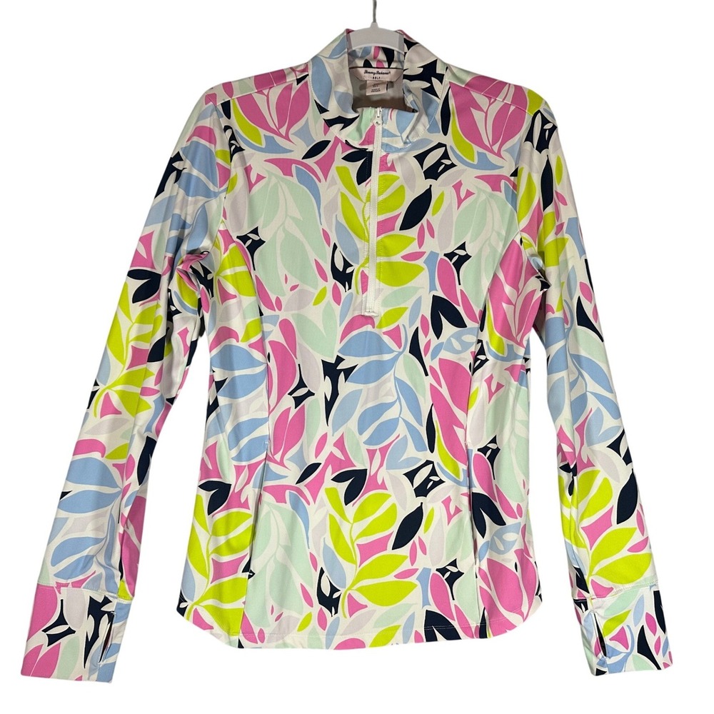 Tommy Bahama Golf 1/4 Zip Long Sleeve Top Sz L‎ Tropical Resortwear Pickleball